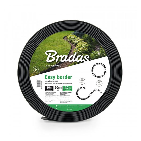 Easy Border FEKETE gyepszegély szett (4,0cm*10m fekete szegély + 20db leszúró tüske)