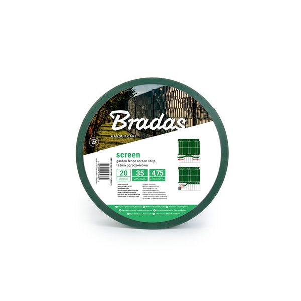 Bradas Kerítéstakaró szalag 4,75cm x 35m, 450g/m2, + klipsz 20db, zöld TOB45047535GRL