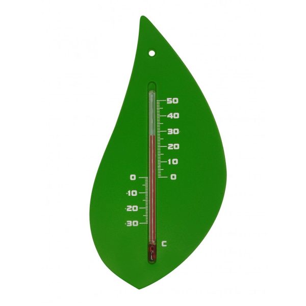 Hőmérő kültéri, műanyag, zöld falevél forma