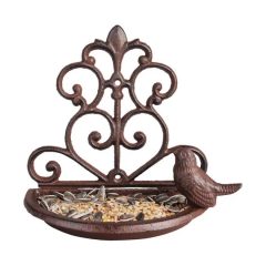Klasszikus fali madáretető és itató, öntöttvas 18cm
