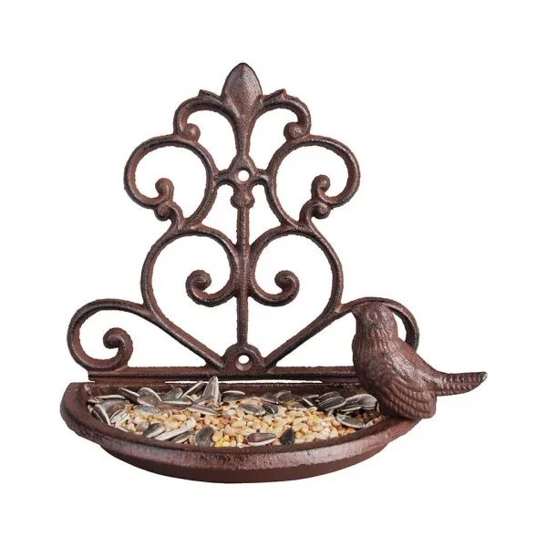 Klasszikus fali madáretető és itató, öntöttvas 18cm