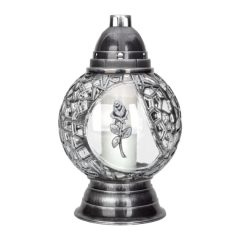   Bispol nagy ezüst rózsás üveg mécses, betéttel 48órás (31,5cm)