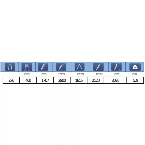 Kétrészes alumínium létra, multifunkciós - 2 x 6 fokos
