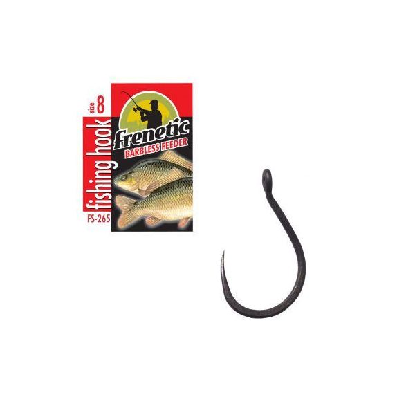 Frenetic FS265 fekete füles feeder szakállmentes barbless horog 10