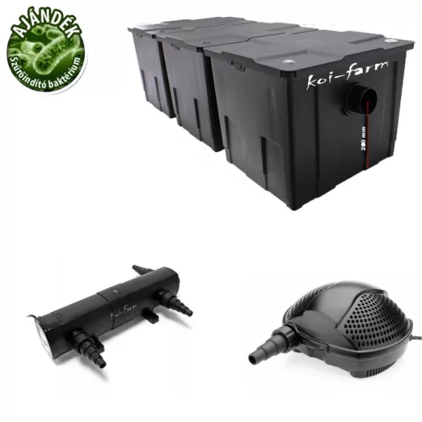 SunSun Grech CBF-350C gravitációs szűrő szett Pontec 8000 l/h szivattyú és 36W UV-C lámpa + 3 m tömlő indító baktérium