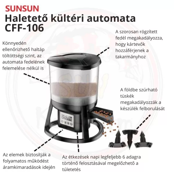 SunSun CFF-106 programozható akkumulátoros tölthető haletető automata adapterrel - széles szórás