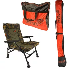   CARP EXPERT COMFORT CAMO SZÉK BOTZSÁKKAL ÉS SZÁKTARTÓ TÁSKÁVAL