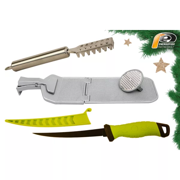 KARÁCSONYI FLUO FILÉZŐ SZETT HALTISZTÍTÓ DESZKÁVAL