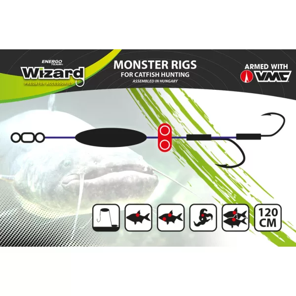 WIZARD MONSTER UPOSE PRO MONO BOTTOM RIG 20G 7/0+9/0 ROUND