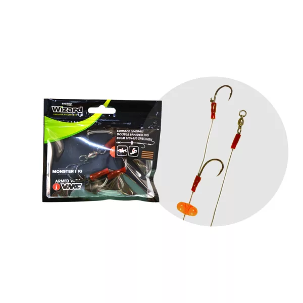 WIZARD MONSTER SURFACE LIVEBAIT DOUBLE BRAIDED RIG 9/0+11/0 ROUND