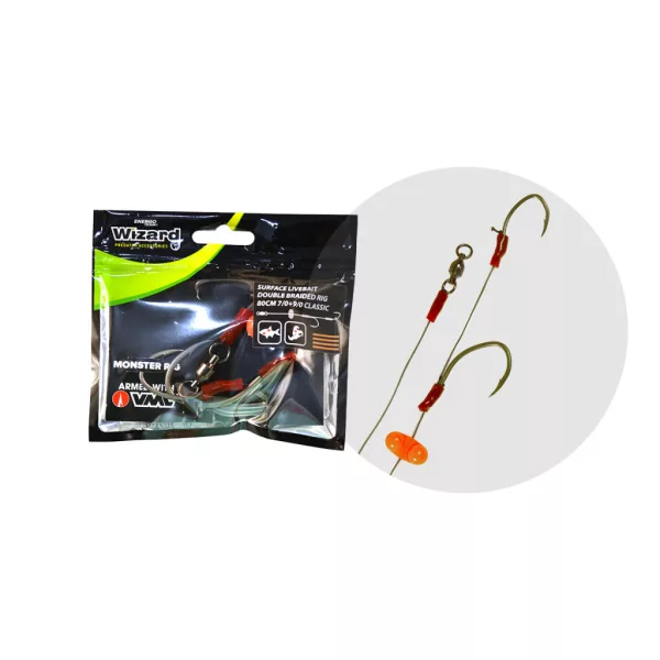 WIZARD MONSTER SURFACE LIVEBAIT DOUBLE BRAIDED RIG 9/0+11/0 ROUND