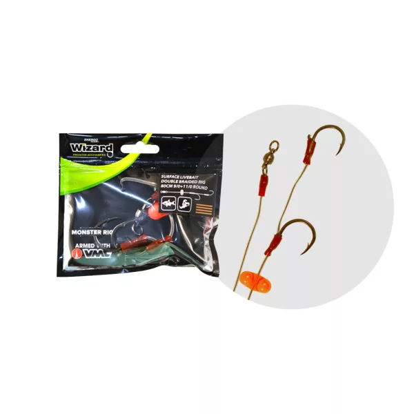 WIZARD MONSTER SURFACE LIVEBAIT DOUBLE BRAIDED RIG 7/0+9/0 CLASSIC