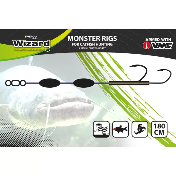 WIZARD MONSTER RIVER DOUBLE UPOSE PRO MONOBRAID RIG 4+4G 9/0+11/0 ROUND