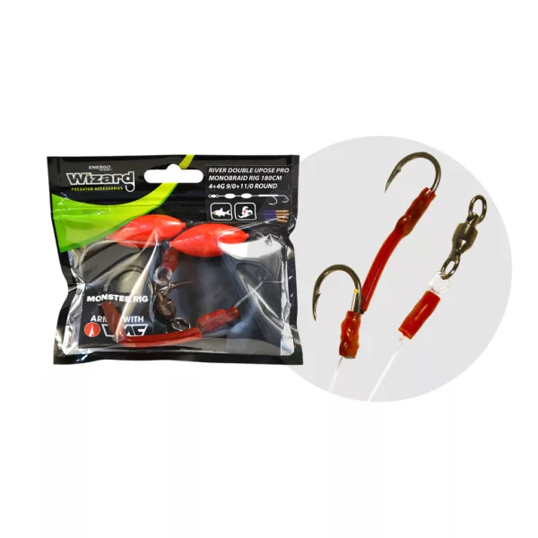 WIZARD MONSTER RIVER DOUBLE UPOSE PRO MONOBRAID RIG 4+4G 6/0+8/0 SPECIMEN