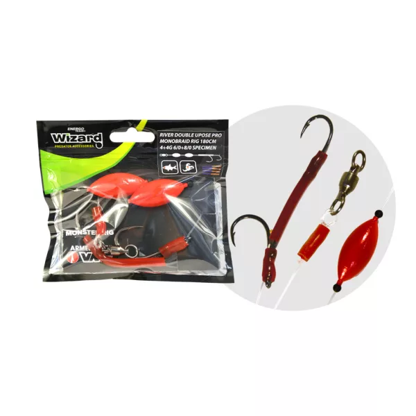WIZARD MONSTER RIVER DOUBLE UPOSE PRO MONOBRAID RIG 4+4G 7/0+9/0 ROUND
