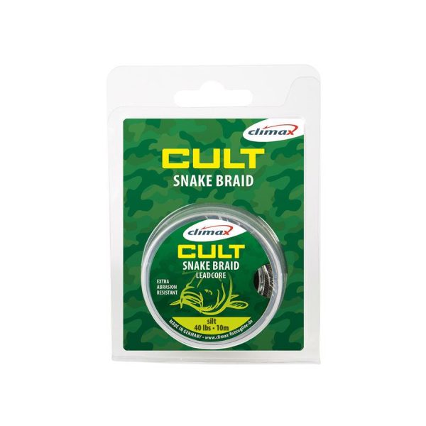 CLIMAX CULT CARP SNAKE BRAID LEAD FREE LEADER 10m 30lb Weed Green