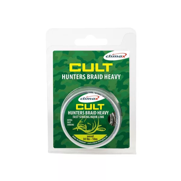 CLIMAX CULT CARP HUNTERSBRAID HEAVY SINKING HOOKLINK 20m 30lb Weed Green