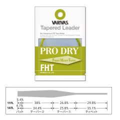   VARIVAS VÉKONYODÓ ELŐKE TAPERED LEADER PRO DRY FHT 5X 11ft 0.148mm-0.40mm