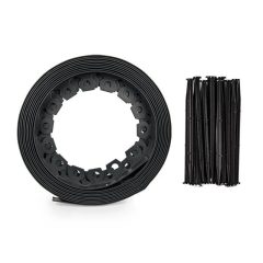   Kerti ágyásszegély szett flex fekete 3,8 cm x 10 m 20 db leszúrótüskével