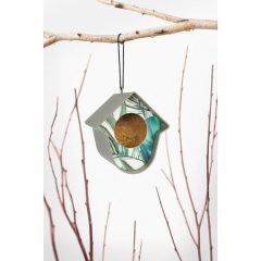   EVIE 100%-ban újrahasznosított madáretető szürke, levélmintás előlappal 15x13,5x17