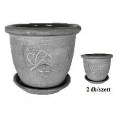 Agyag cserép+alátét SZÜRKE+levél szett