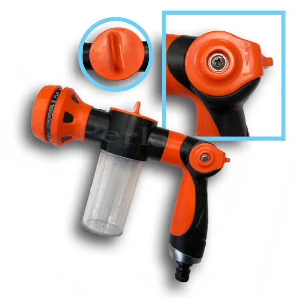 Öntözőpisztoly, tartállyal, 8 mintás
