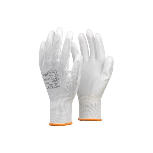 Kesztyű fehér nylon szerelő PU mártással 7-es TOP PRINCE