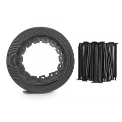   Elasztikus gyepszegély FEKETE/SZÜRKE 3,8cmx10m 20db leszúrótüskével