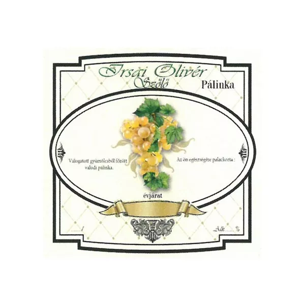 Széles Pálinkás Címke - IRSAI OLIVÉR SZŐLŐ (10db/cs) - ár/db