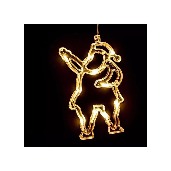 Ablakdísz Mikulás tapadókoronggal, 12 x 20 cm, 12 LED meleg fehér, elemes (KDE 008)