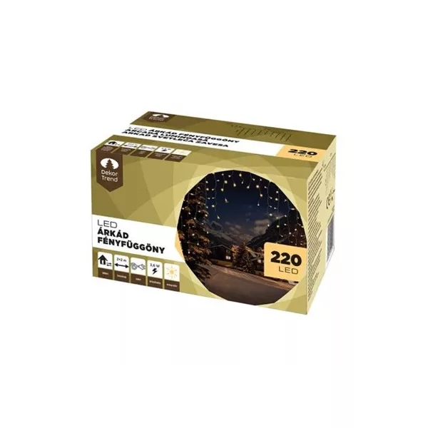 Fényfüggöny, meleg fehér, átlátszó kábel, 200 x 200 cm, 220 LED (KDB003)