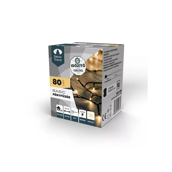 Fényfüzér, 80 LED, timer funkcióval, elemes, meleg fehér,Basic 640 cm (KDT081)