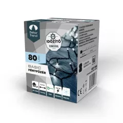   Fényfüzér-80 LED,  timer funkcióval, elemes, hideg fehér ,Basic 640 cm(KDT082)