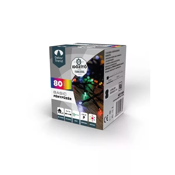 Fényfüzér-80 LED,  timer funkcióval, elemes, Multi ,Basic 640 cm (KDT085)
