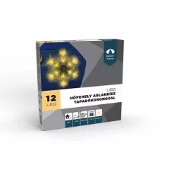   Ablakdísz tapadókoronggal, 18 x 18 cm, 12 LED meleg fehér, elemes - HÓPEHELY (KDE010)