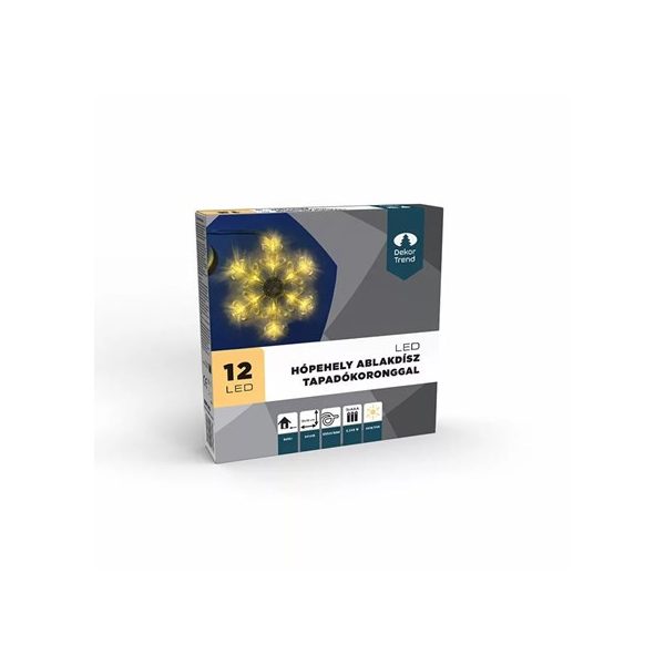 Ablakdísz tapadókoronggal, 18 x 18 cm, 12 LED meleg fehér, elemes - HÓPEHELY (KDE010)