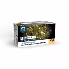   Fényfüzér Világító karácsonyi arany szalag, 100 led, meleg fehér, elemes (KDE013)