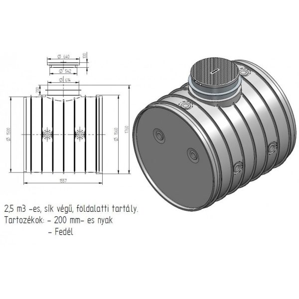 Földalatti tartály 2,5m3-es lépésálló 1500x1500 álló/fekvő hengeres