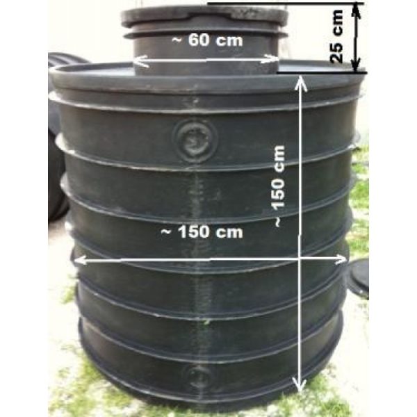 Földalatti tartály 2,5m3-es lépésálló 1500x1500 álló/fekvő hengeres