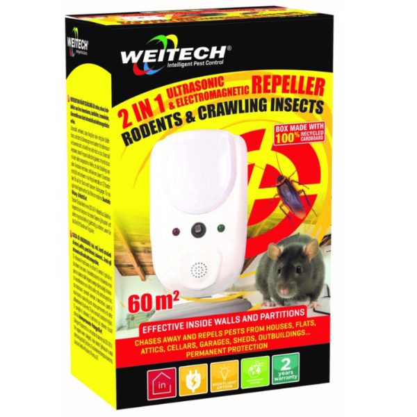 Weitech 2 az 1-ben ultrahangos és elektromágneses kártevőriasztó 60m2