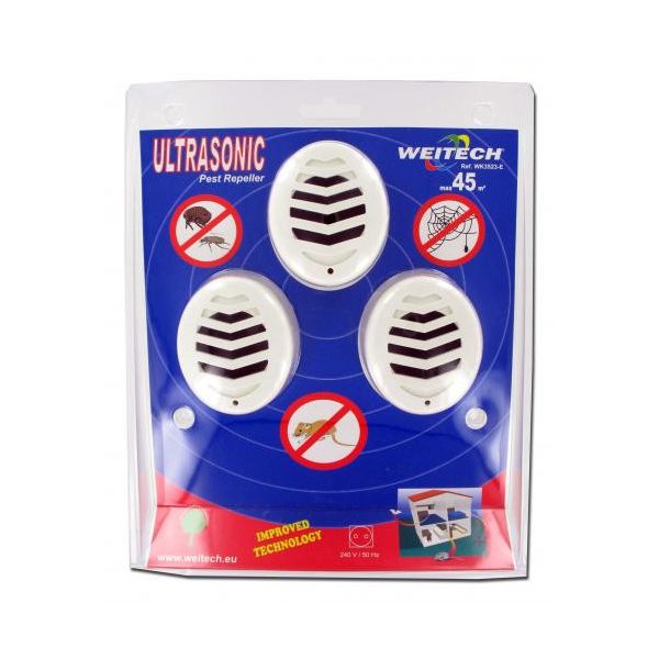 Ultrasonic Ultrahangos riasztó rágcsálók és mászó rovarok ellen 3 db 45 m2